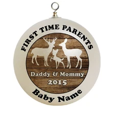 Personalized Baby's First 1st Christmas Deer Family First Time Parents Mom Da...