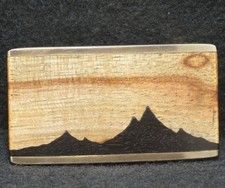 XC13103 VINTAGE 1970s MOUNTAINS NATURE ARTWORK MENS SOLID BRASS BELT BUCKLE