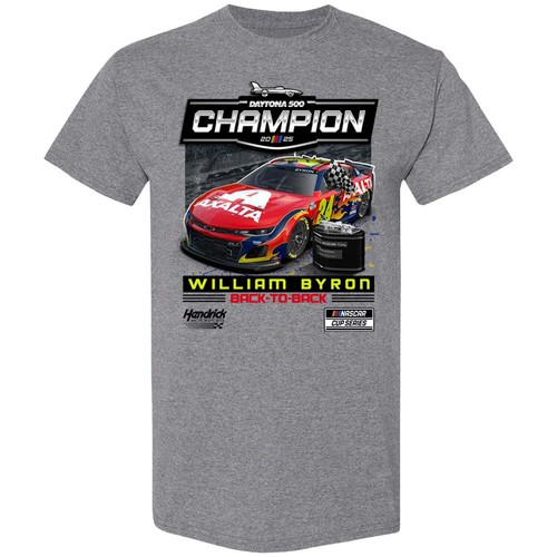 William Byron 2025 Back to Back Daytona 500 Champion Race Win T-Shirt Gray -
