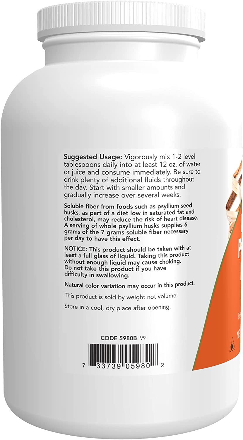 Now Foods Whole Psyllium Husk Husks Soluble Fiber 12 Oz EXP 11 2026 S L1600