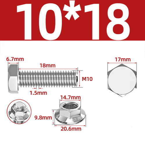 304 Stainless Hex Flange Bolts With Free Serrated Flanged Nuts M10 M14 M16 M20 - Picture 10 of 138