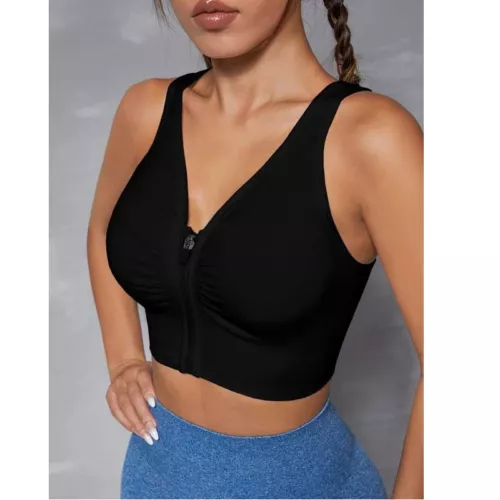 Damen Frontreißverschluss Sport Tank BH bequem & hautfreundlich Racerback Alltag - Bild 6 von 43