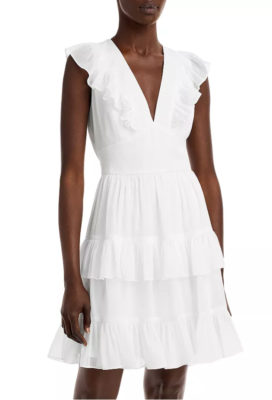 Aqua V-Neck Ruffled Dress White Size 4 2833 | eBay