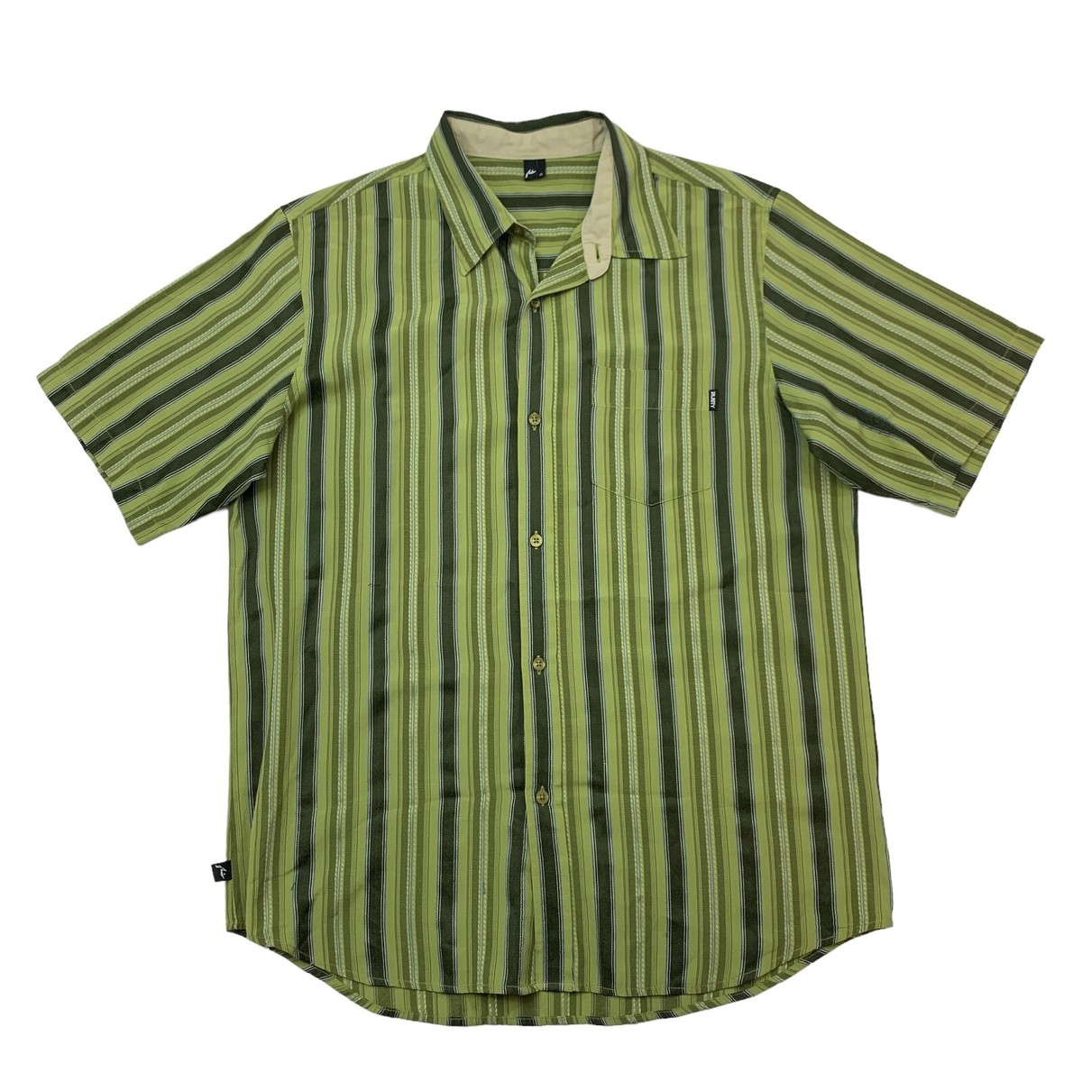 Rusty Button Up Shirt Men XL Extra Large Grass Green Striped Short 