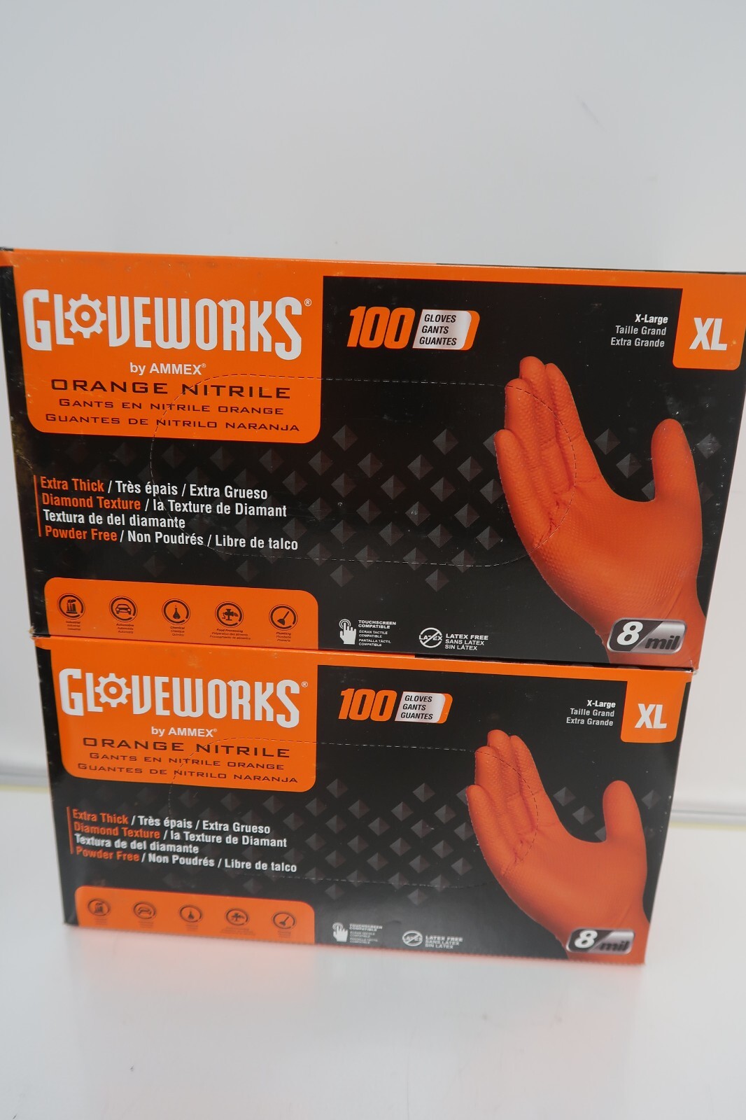 Gloveworks Orange Nitrile Disposable Gloves 8 Mil, Size XL, 2 Box (200