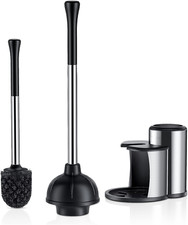 Plunger  Bowl Brush Set: 2n1 Stainless Steel Heavy Duty Plunger w/ Holder Combo