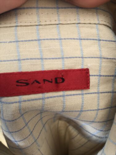 SAND Copenhagen Men's Beige Blue Check Cotton Long Sleeve Collared Shirt Size XL - Picture 11 of 12
