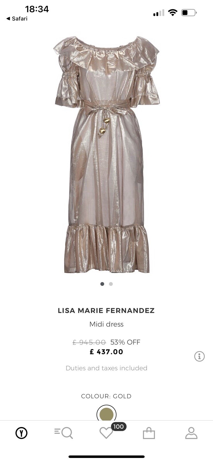 LISA MARIE FERNANDEZ GOLD ANGEL MIDI DRESS FESTIVE RUFFLE RRP£915 SZ12 WORN ONCE