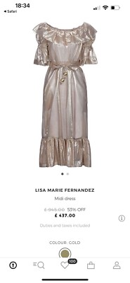 LISA MARIE FERNANDEZ GOLD ANGEL MIDI DRESS FESTIVE RUFFLE RRP915 SZ12 WORN  ONCE | eBay UK