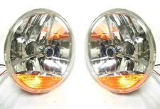 Street Hot Rat Rod 7" Tri Bar Blue Dot H4 Headlights PAIR Amber Turn Signals 12v
