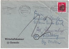 SBZ Sachsen S&auml;chsische Schw&auml;rzung Chemnitz + Nachgeb&uuml;hr Vermerk, Brief 22.6.1945