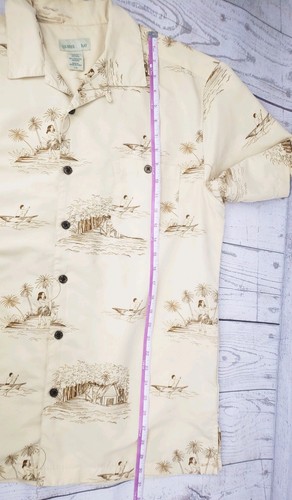 Trader Bay Hawaiian Shirt Sz Large Men Yellow Island Graphic Button Down - Picture 9 of 11
