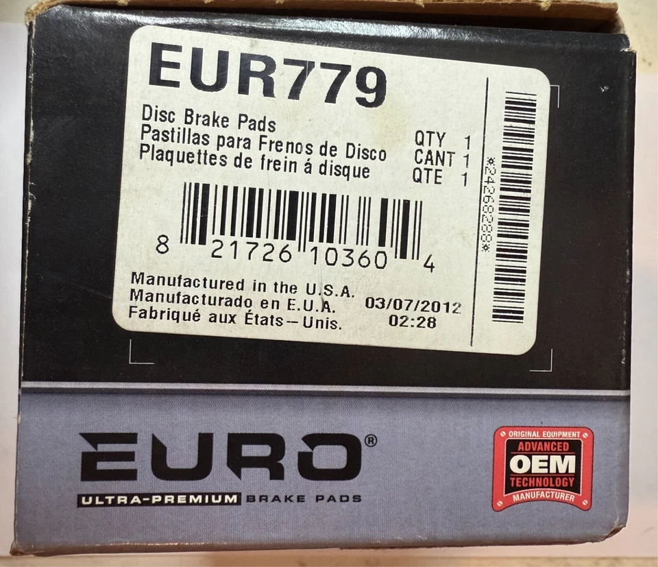 Juego de pastillas de freno de disco de cerámica Akebono EURO EUR779 para Mercedes C230 C240 C280 SLK+ Foto 2 de 4