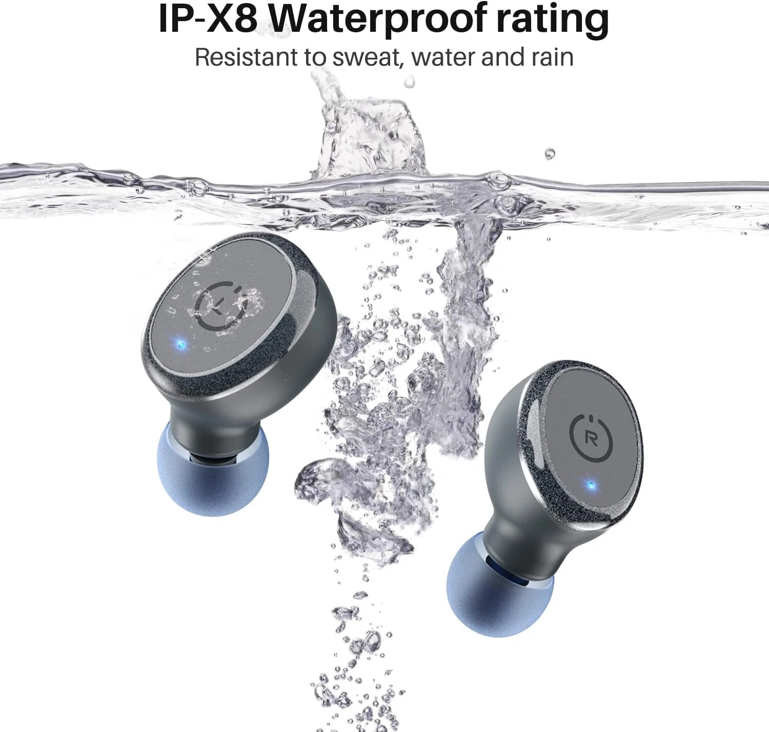 BLUE Built In Mic Bluetooth 5 Premium Sound Earbud Charging Case IPX8 Waterproof