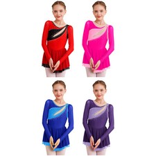 Kids Girls Dancewear Keyhole Back Dress Workout Leotard Dresses Hem Costume