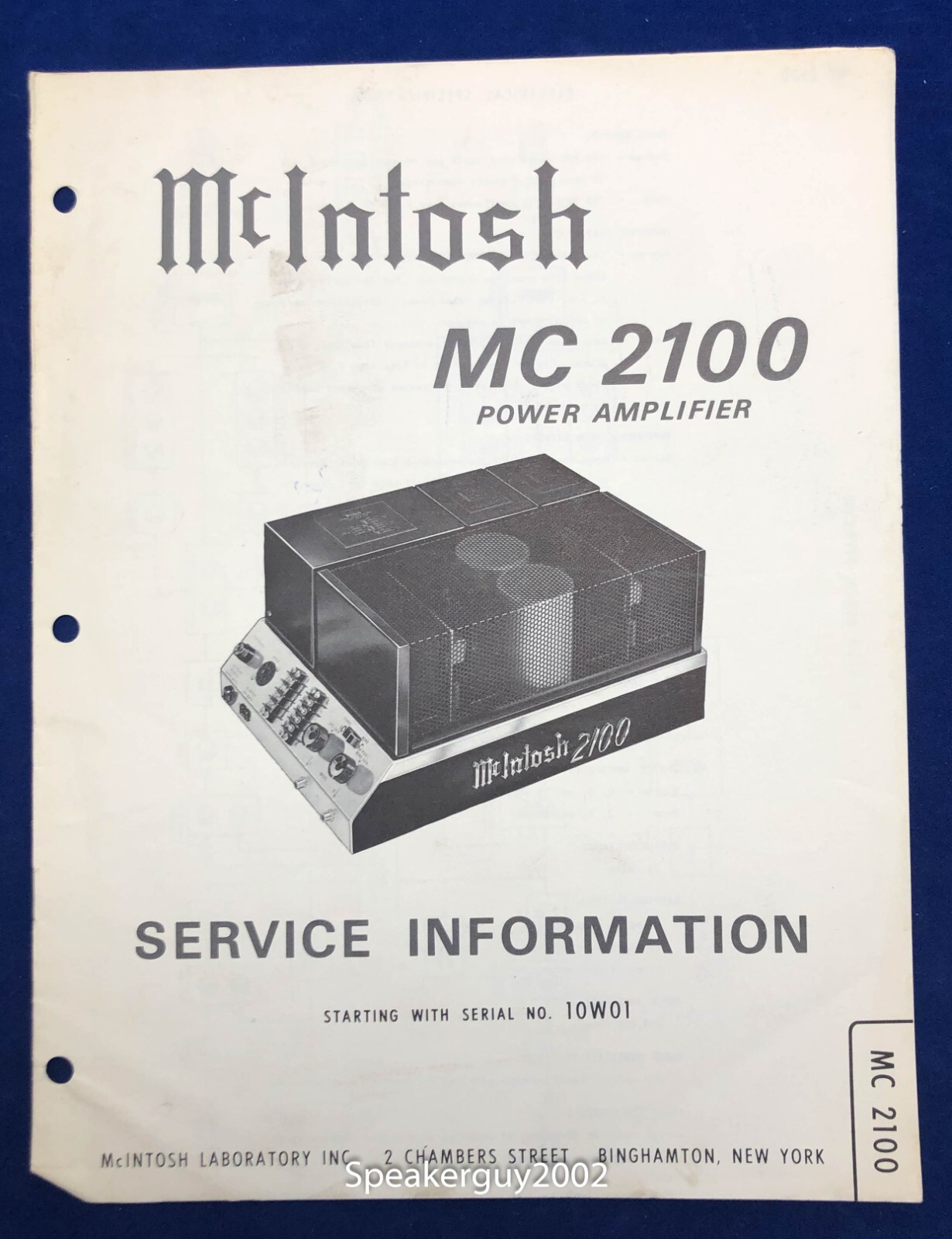 Original McIntosh MC2100 / Service Information Manual #3