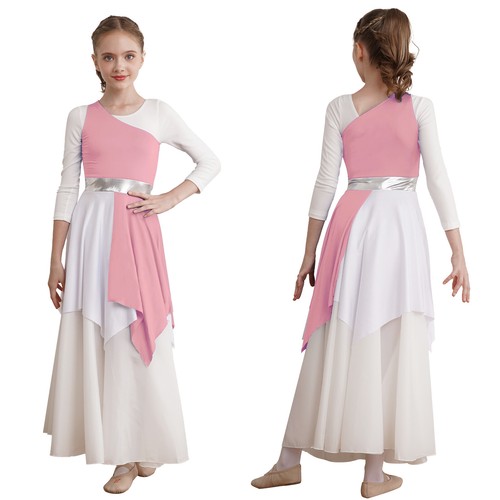 Kids Girls Praise Lyrical Dance Dress Metallic Maxi Liturgical Worship Tunic - Picture 79 of 96