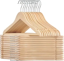 Wooden Clothes Hanger, Set of 24, Hanger,Non-Slip,Trouser Rod, 360° Swivel Hooks