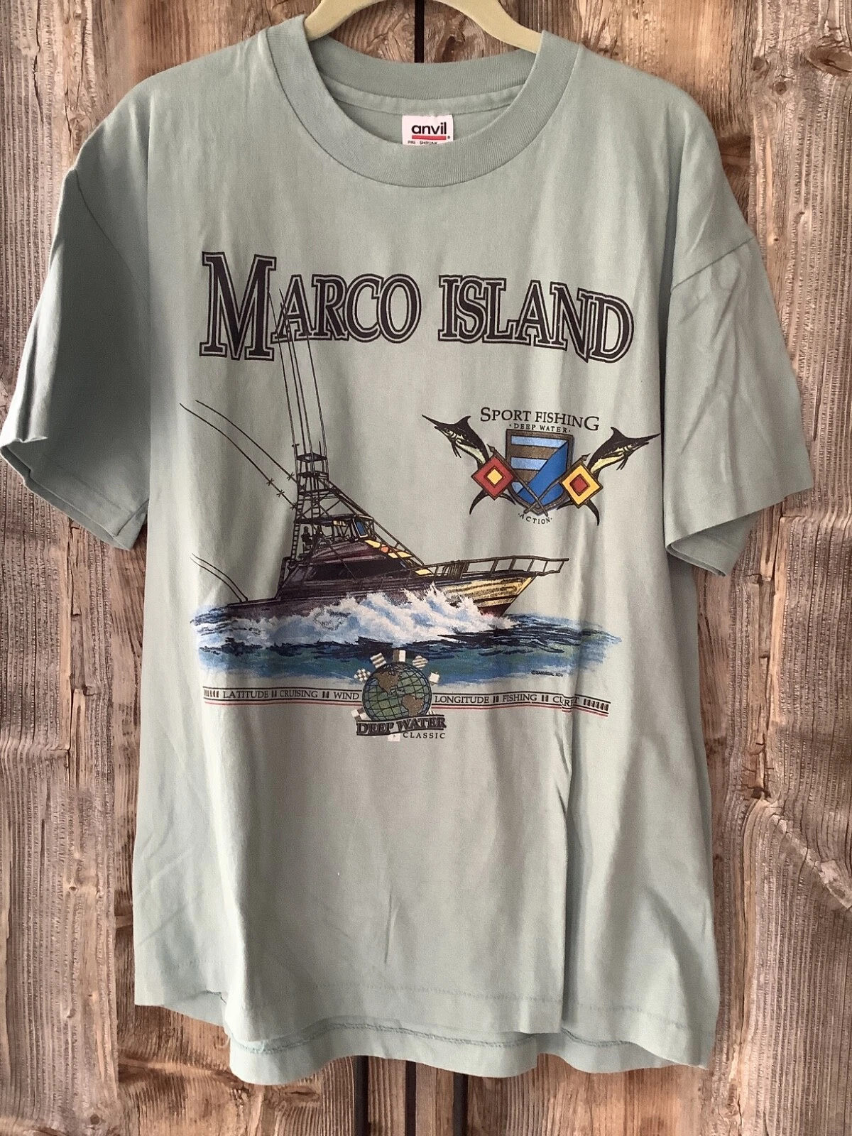 Mens Vintage Marco Island Florida Deep Water Classic Sport Fishing Sailfish L