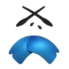 Walleva Polarized Ice Blue Lenses Black Rubber Kit For Oakley Flak 2.0 XL OO9188