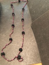 Garnet and Pearl Beaded Necklace approximately 48 inches 