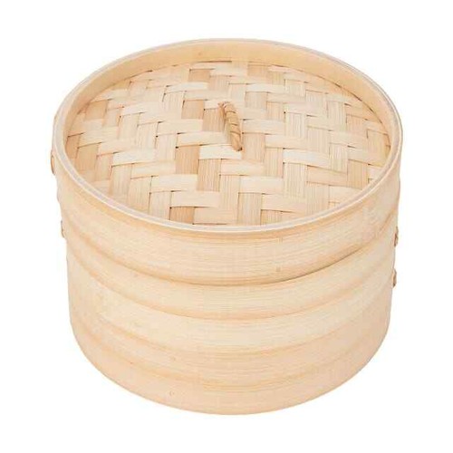 Chinese Dumplings Dim Sum Bamboo Steamer with Lid & Handle 20cm Dia. Brown AU - Picture 4 of 5