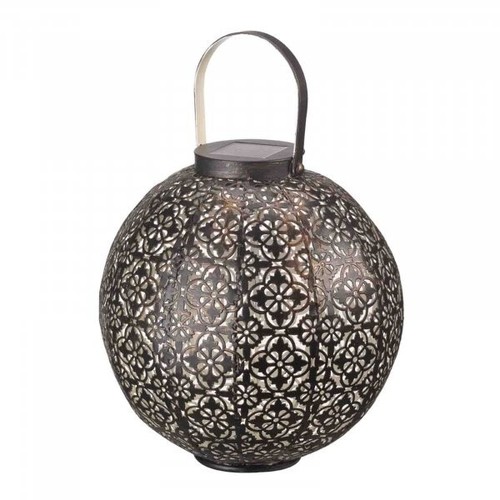 Solar LED Garden Lantern Hanging Outdoor Light Round Metal Moroccan Demasque - Picture 8 of 24