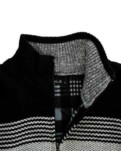 Mens Zip Up Cardigan Lined Design Funnel Neck Jumper Knitted Sweater (2370311) - Picture 14 of 18