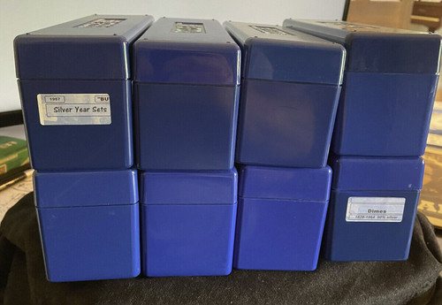 (8) Blue Plastic Coin Storage Box Cases, 20 Slab Coin Holder Tray