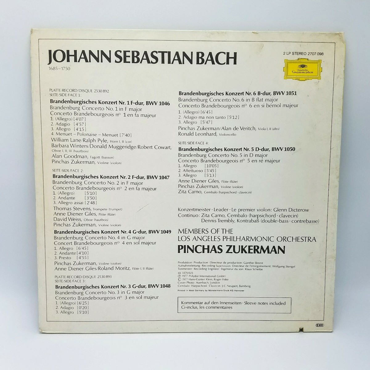 ES ENESCO / J.S. BACH レコード J.S. Bach 6 Brandenburg Concertos PINCHAS ZUKERMAN Vinyl LP 2707