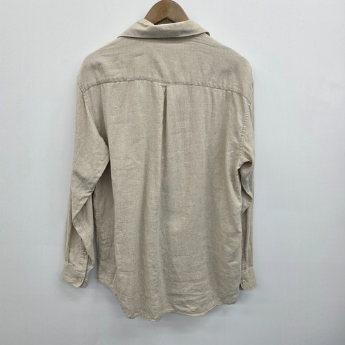 Claiborne Beige Button-Up Shirt Long Sleeve Pocket Linen Blend L Vintage Office - Picture 3 of 12