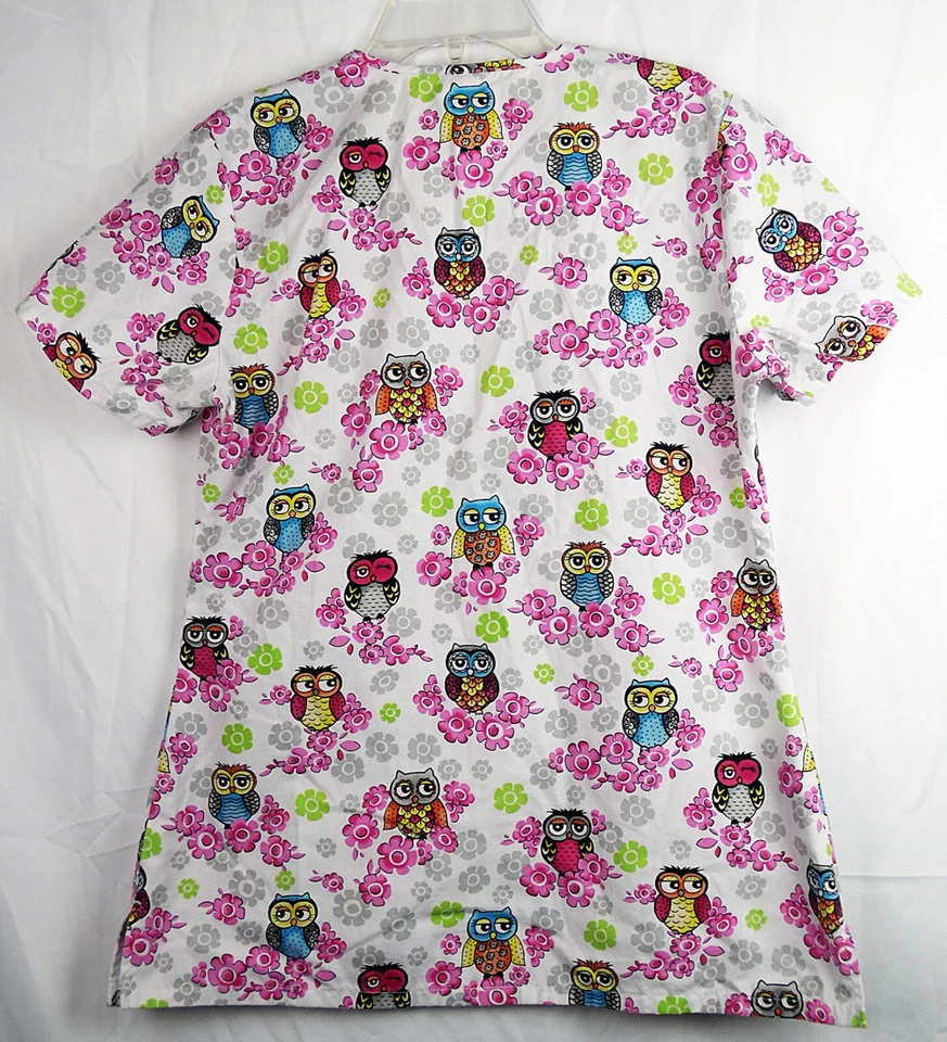 Dickies цветочный сова печати розовый и белый S/S хлопок/поли скраб Топ XS - Изображение 2 из 2
