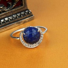 Crescent Moon Lapis Lazuli Ring 925 Sterling Silver Half Moon Ring Jewelry