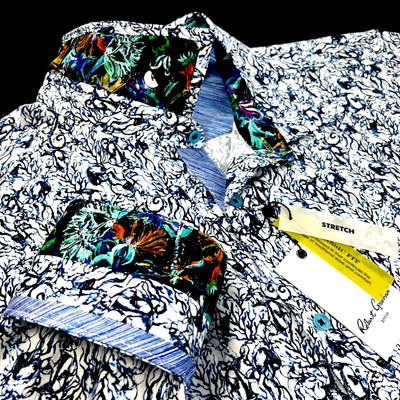 Robert Graham Geometric Abstract Floral Paisley Colorful White Blue Shirt 3XL