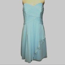 David’s Bridal CrinkleChiffon Sweetheart Dress light Blue Bridesmaid Strapless 4