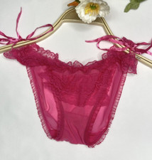 Vintage Sheer Pink Nylon Panty Silky Brief Sz.5 Ruffle Lace Hi Leg Sissy Bikini
