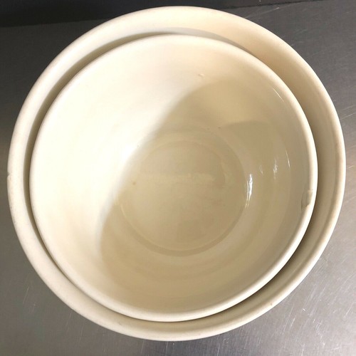 VTG Mixing Bowls Stoneware Set 2 Made USA Brown Cream Primitive Farmhouse Decor - Picture 8 of 8
