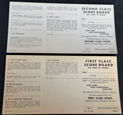 Vintage 1950's First & Second Class Score Board Badge/Patch Cards BSA Boy Scouts