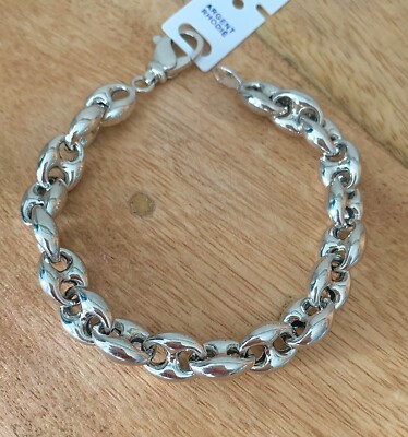 Armband Kaffeebohnen gewölbt 8 mm x 19 cm aus massivem Silber 925/000 rhodiniert