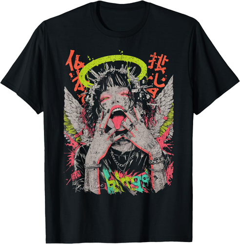 Japanese Streetwear Cyberpunk Angel Y2K Techwear Manga Anime T-Shirt Gifts S-4XL - Picture 6 of 6