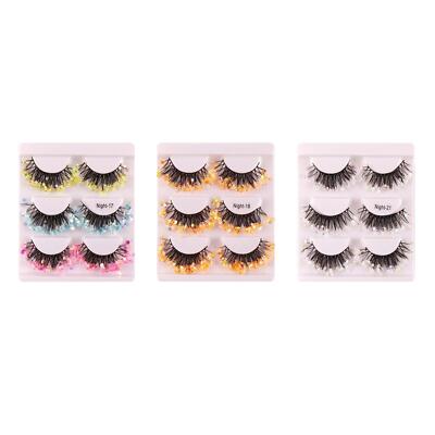 3 Paar Leuchtende Pailletten Falsche Wimpern, Bühnen Make-up Bunt Pailletten Glitzer