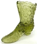 Vintage Fenton Glass Boot Daisy and Button Pattern Avocado Green Shoe