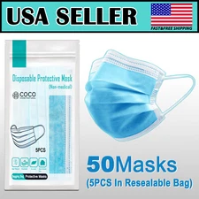 50 PCS 3-Ply Disposable Face Mask Non-woven Melt-blown