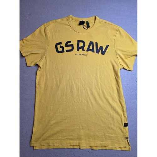 G-Star RAW T-Shirt Men's Medium Yellow Graphic Print Cotton Crew Neck Pullover