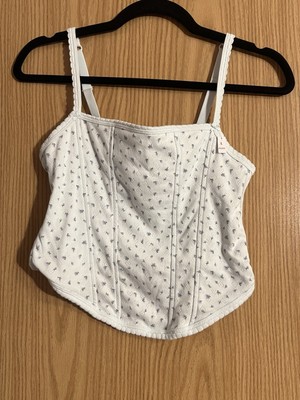 Victoria s Secret Pink Cotton Heart Pointelle Corset Top Bliss Floral L NWT