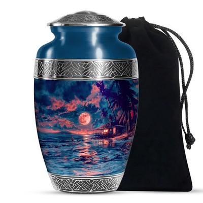 Night Beach Funeral Urns for Ashes Adult Male, Unique Urn (10 Inch)