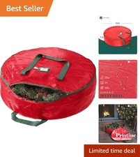 24 Inch Heavy Duty Wreath Storage Bag - Waterproof Red Christmas Decor Organizer