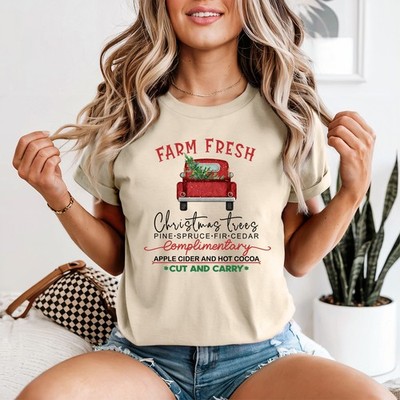 Farm Fresh Christmas Trees Pine Fichte Tanne Zeder Damen T-Shirt Holiday Truck -a