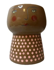 Opalhouse Stoneware Art Face Planter 4.5” H Pot Vase Brown W/pink dots