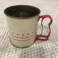 Vintage Androck Flour Sifter Hand-i-Sift Tulips 2 Screens Red Handle Metal Retro